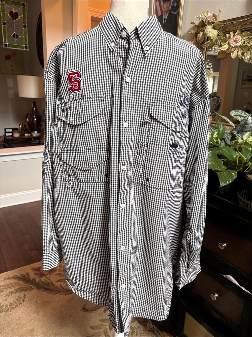 Super Bonehead NC State Wolfpack  Black and White Gingham Button-Down Shirt